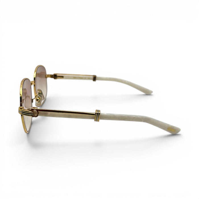 Premiere - 56-16 White Composite Marbles Sunglasses w/ Round Hennessy Lenses - Gold Frame C