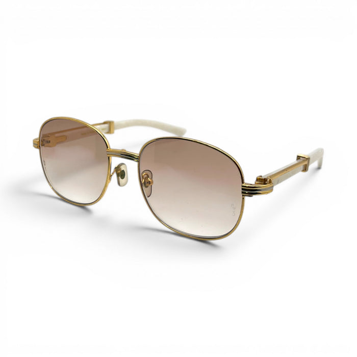 Premiere - 56-16 White Composite Marbles Sunglasses w/ Round Hennessy Lenses - Gold Frame C