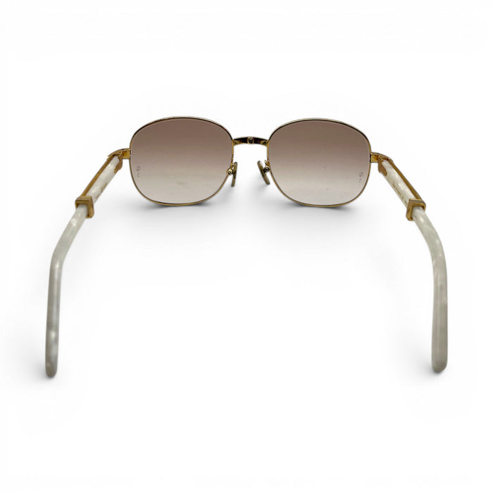 Premiere - 56-16 White Composite Marbles Sunglasses w/ Round Hennessy Lenses - Gold Frame C