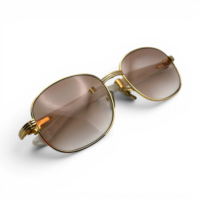 Premiere - 56-16 White Composite Marbles Sunglasses w/ Round Hennessy Lenses - Gold Frame C