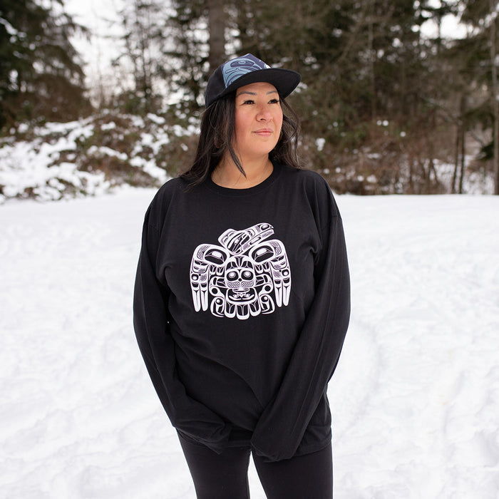 Raven long sleeve cotton T-shirt by Corey Bulpitt, Unisex indigenous art gift by Corey Bulpitt Canada