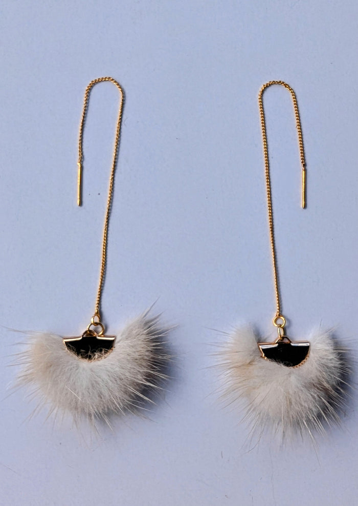 Real Mink Earrings by Namgis artist Jonathan Whonnock - beige indigenous art gift by Johnathan Whonnock Canada