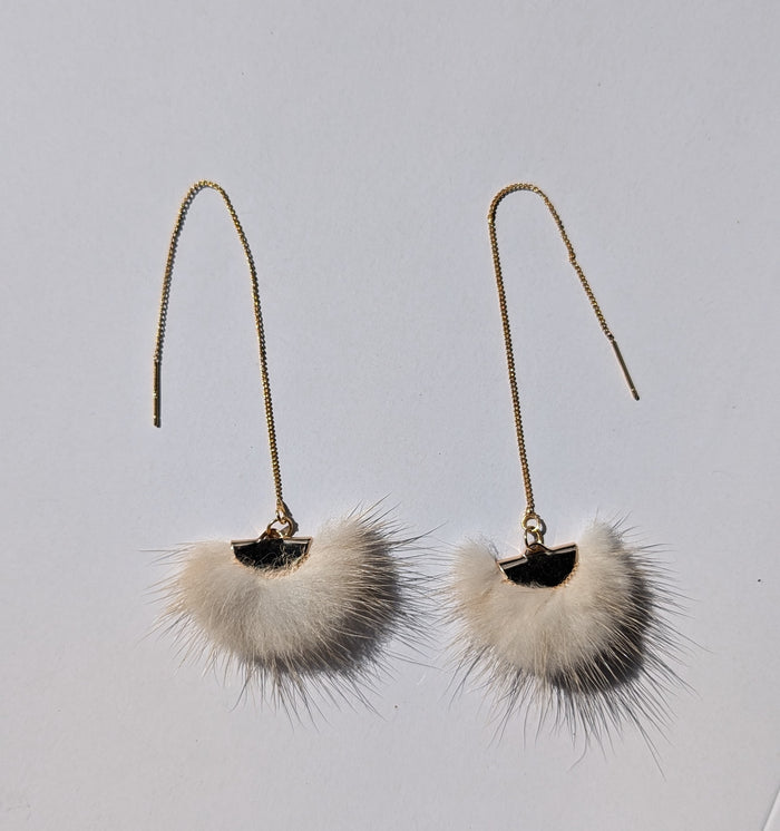 Real Mink Earrings by Namgis artist Jonathan Whonnock - beige indigenous art gift by Johnathan Whonnock Canada