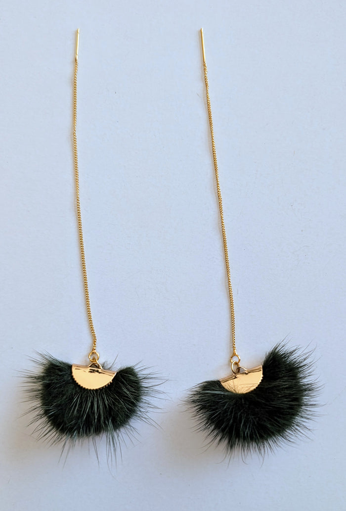 Real Mink Earrings by Namgis artist Jonathan Whonnock - dark green indigenous art gift by Johnathan Whonnock Canada