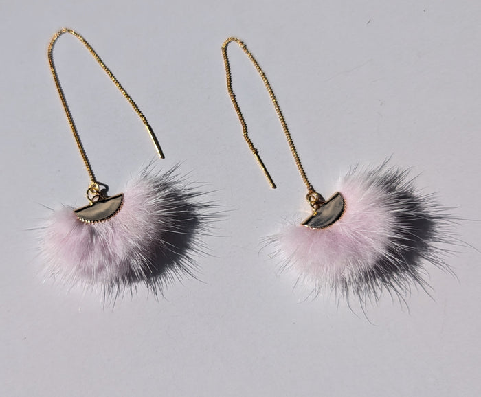 Real Mink Earrings by Namgis artist Jonathan Whonnock - light pink indigenous art gift by Johnathan Whonnock Canada