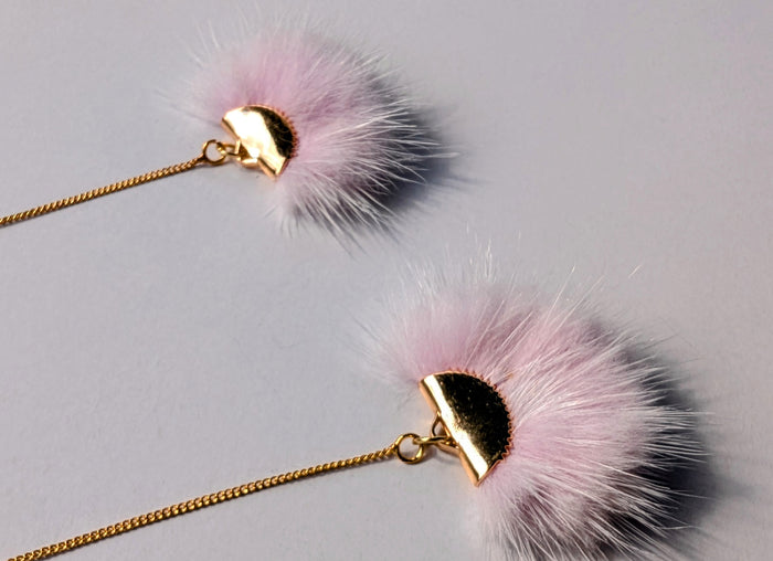 Real Mink Earrings by Namgis artist Jonathan Whonnock - light pink indigenous art gift by Johnathan Whonnock Canada