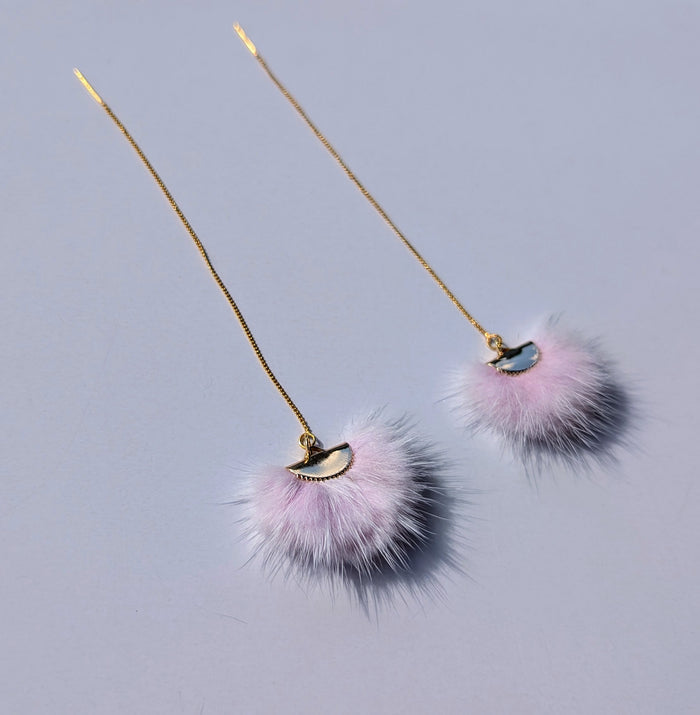 Real Mink Earrings by Namgis artist Jonathan Whonnock - light pink indigenous art gift by Johnathan Whonnock Canada
