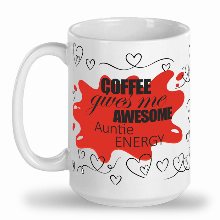 Red Awesome Auntie Tall 15 oz indigenous art mug by North of Fifty Indigenous Boutique Canada