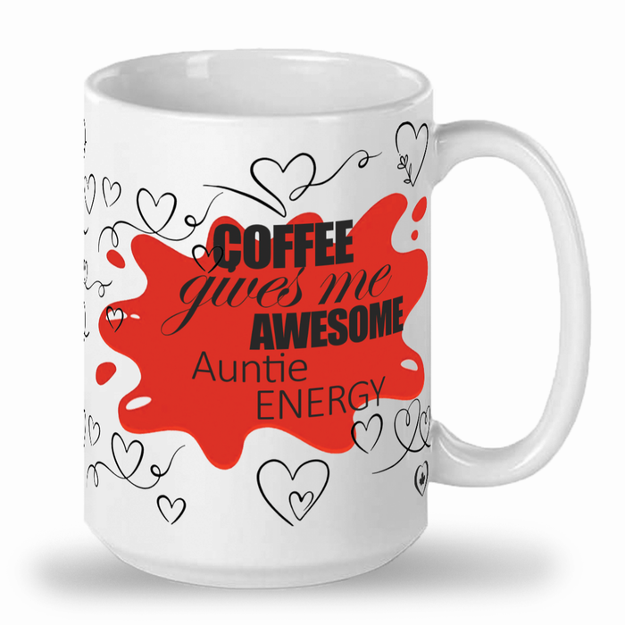 Red Awesome Auntie Tall 15 oz indigenous art mug by North of Fifty Indigenous Boutique Canada