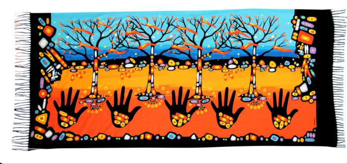 Remember indigenous art shawl by John Rombough Canada