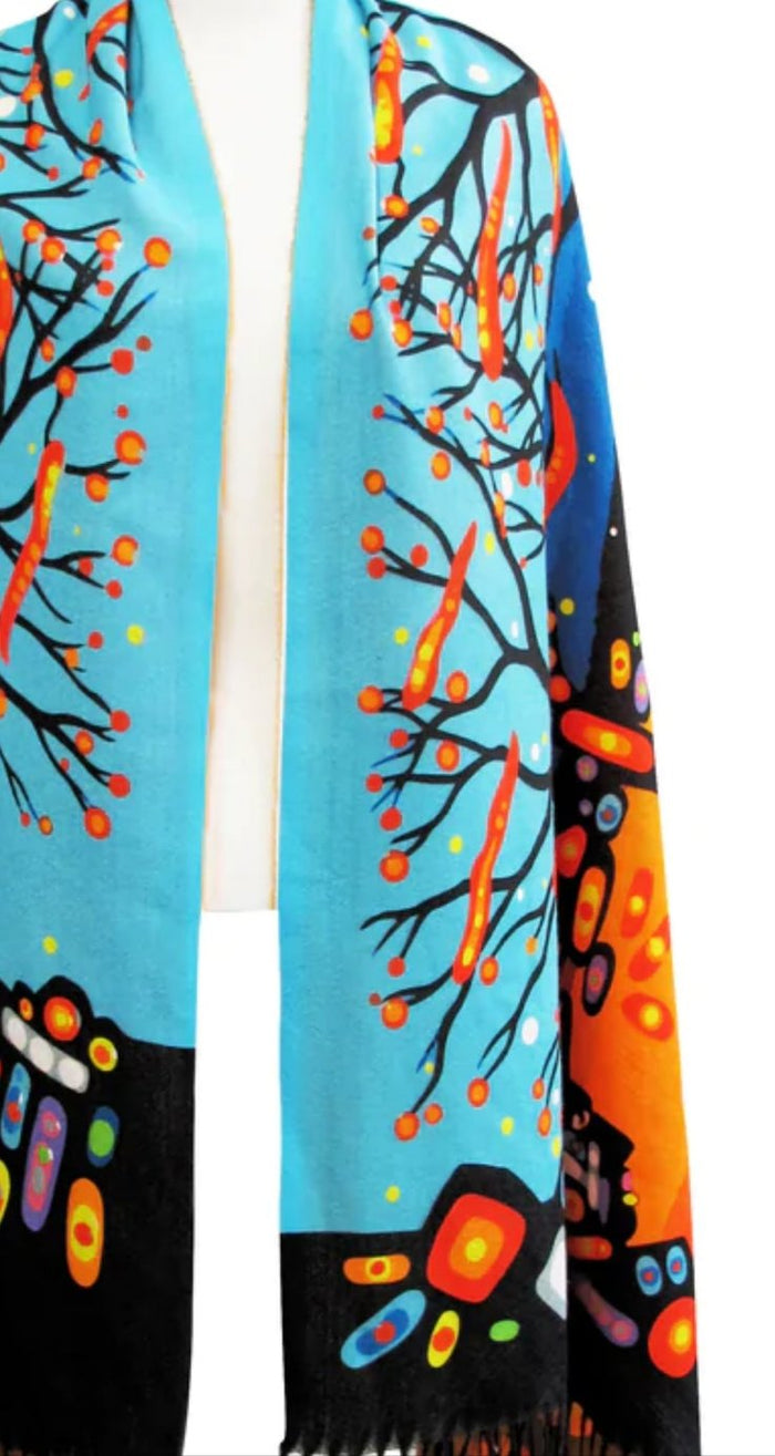 Remember indigenous art shawl by John Rombough Canada