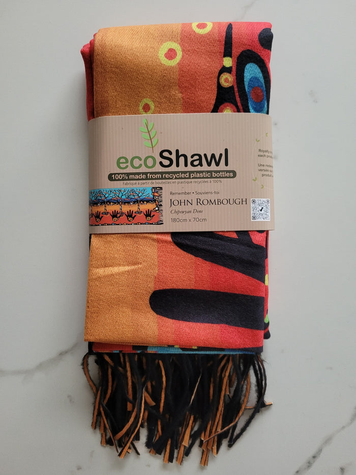 Remember indigenous art shawl by John Rombough Canada