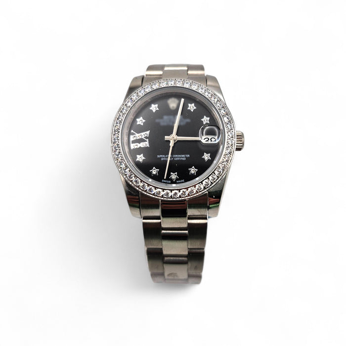 RLX DTJ - Silver Watch - Black Dial (Diamonds Bezel)