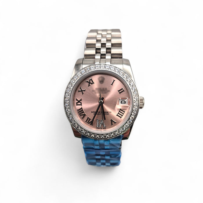 RLX DTJ - Silver Watch - Pink Dial (Diamonds Bezel)