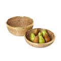 Round Hand Woven Rattan Bowl with Brass Rim Accent