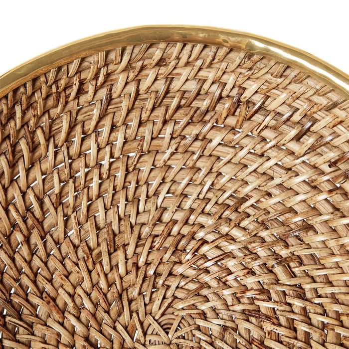Round Hand Woven Rattan Bowl with Brass Rim Accent