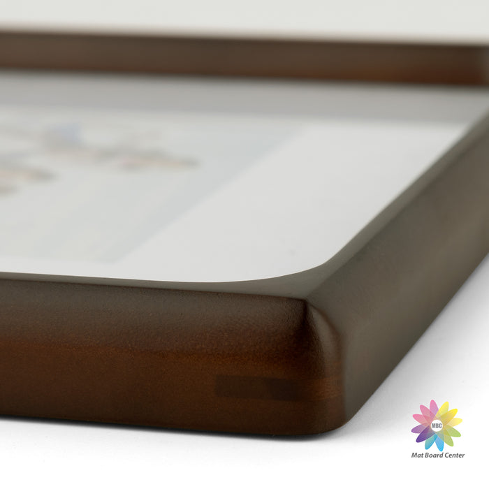 Rounded Corner 8x10 Wood Frame For 5x7 Photos With White Mat and Real Glass Brown (6 Pcs per Box)