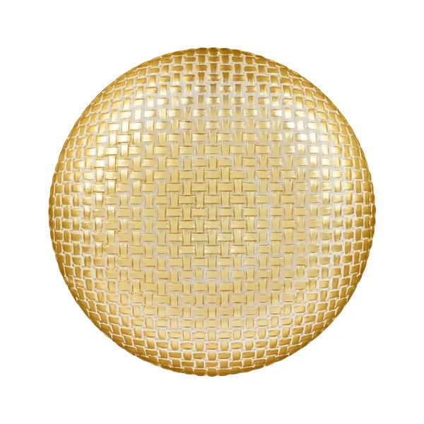 Rufolo Glass Gold Basketweave Large Shallow Bowl