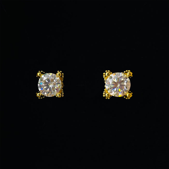 S925 Gold Moissanite Diamond Earrings - 4-Prong Set