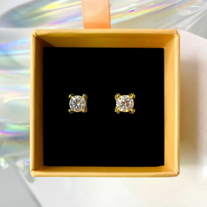 S925 Gold Moissanite Diamond Earrings - 4-Prong Set