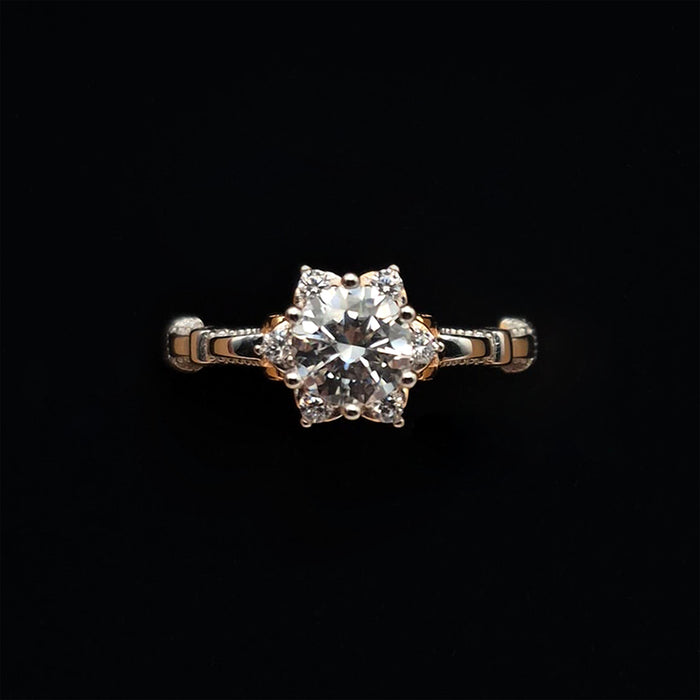 S925 & Gold Solitaire Moissanite Diamond Ring - 6-Prong Set