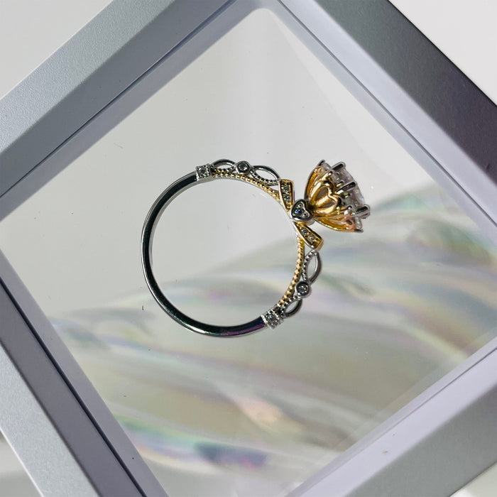 S925 & Gold Solitaire Moissanite Diamond Ring - 6-Prong Set