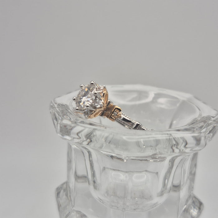 S925 & Gold Solitaire Moissanite Diamond Ring - 6-Prong Set