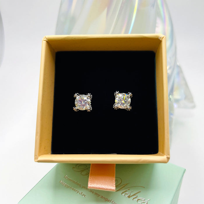 S925 Moissanite Diamond Earrings - 4-Prong Set