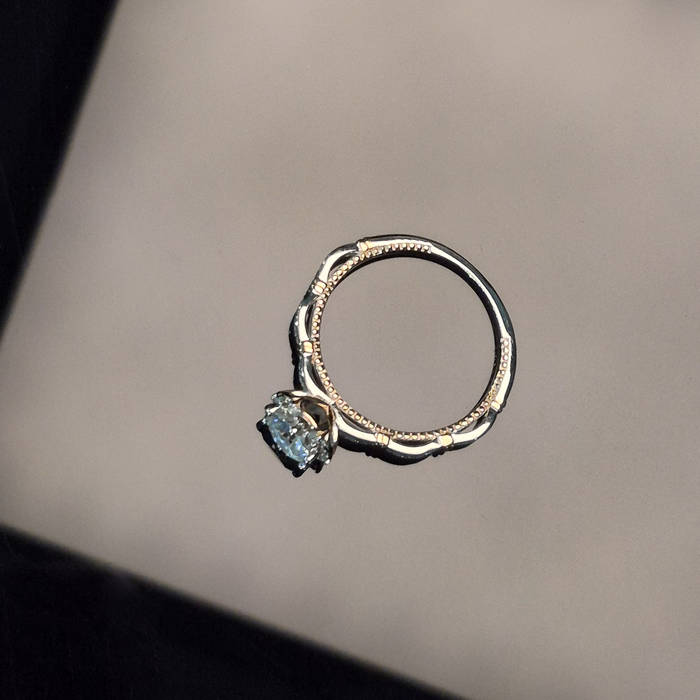 S925 & Rose Gold Halo Moissanite Diamond Ring - 6-Prong Set