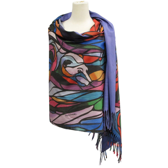 Salmon Hunter indigenous art shawl by Don Chase Canada