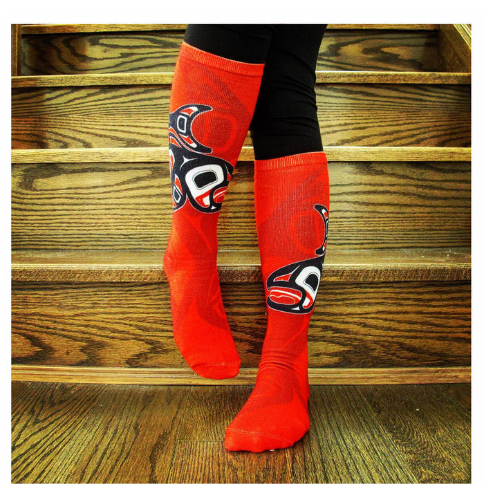 Salmon socks by Jamie Sterritt