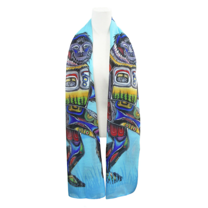Sasquatch indigenous art shawl by Jessica Somers Canada
