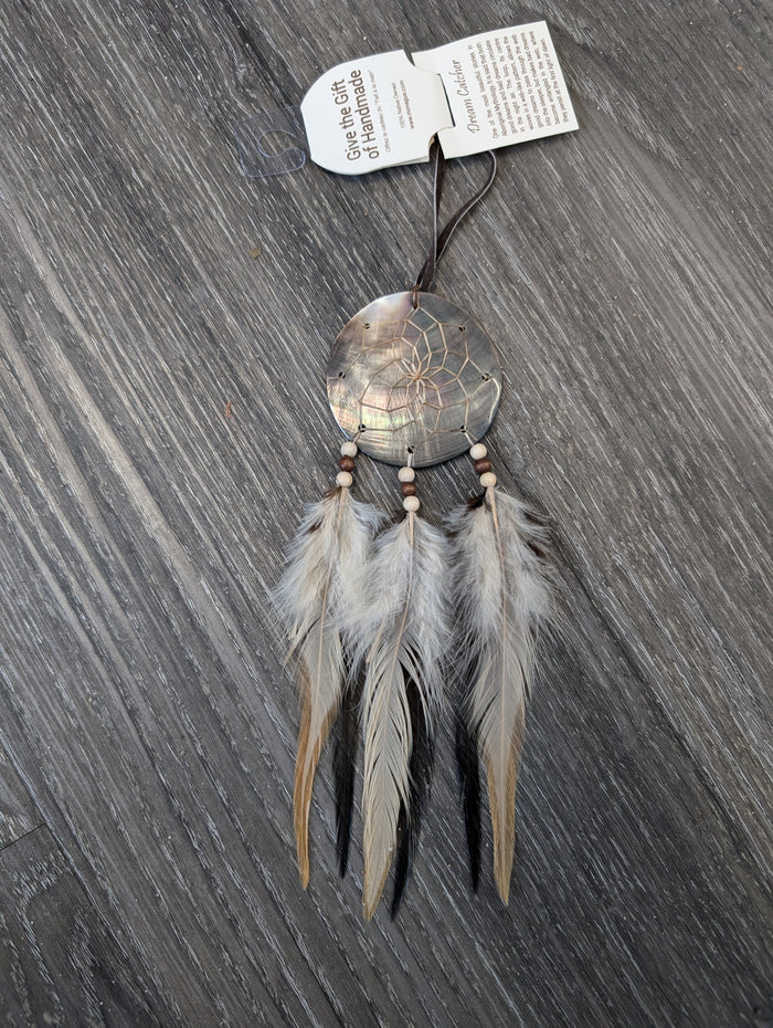 Shell Dream Catcher with 2.25 inch shell center indigenous art gift by Monague Canada