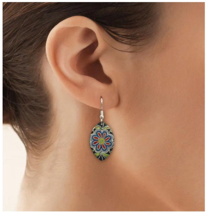 Silver Threads drop Earrings artwork by Métis Artist, Deb Malcolm indigenous art gift by Deb Malcolm Canada