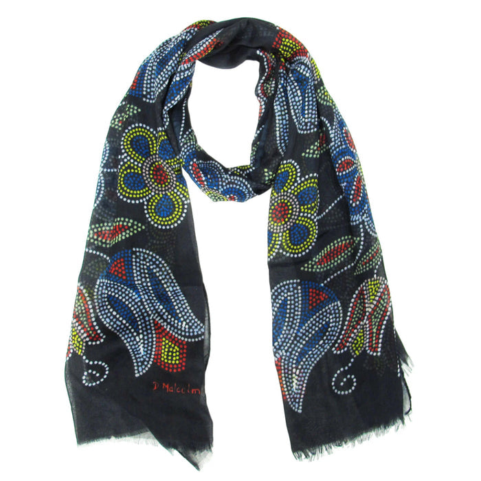Silver Threads Eco scarf by Metis artist, Deb Malcolm indigenous art shawl by Deb Malcolm Canada