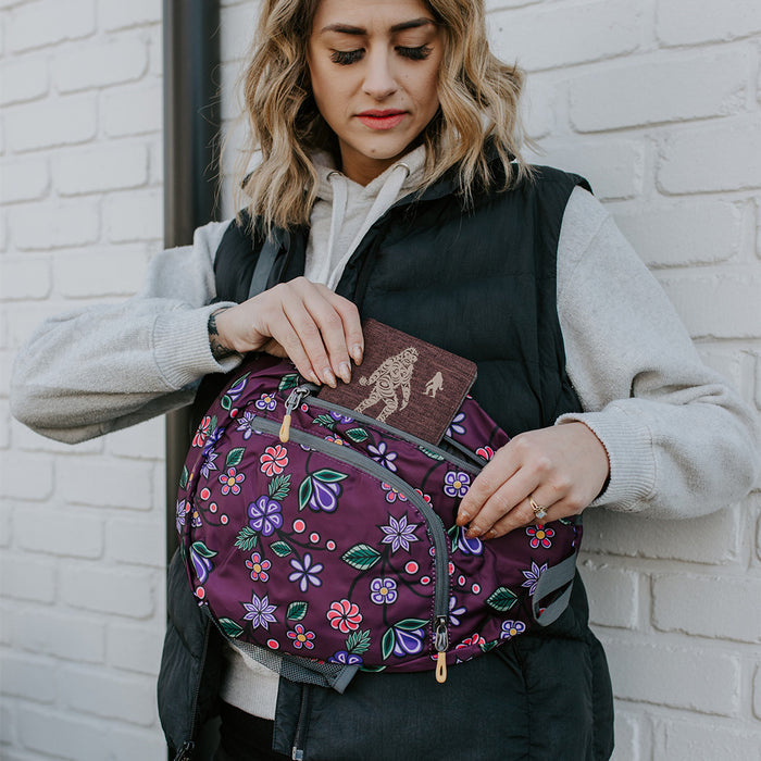 Sling Back Pack -  Ojibwe Florals by Native artist, Storm Angeconeb indigenous art gift by Storm Angeconeb Canada
