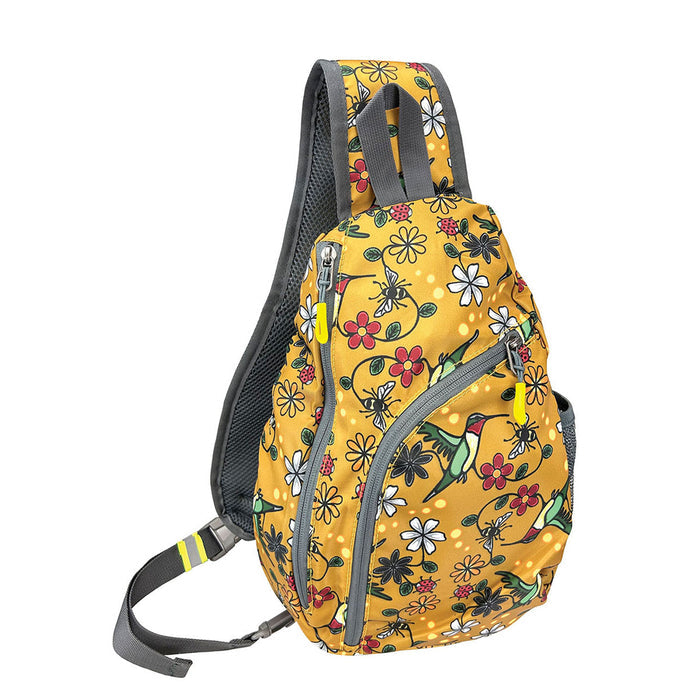 Sling Back Pack, Hummingbird (Nenookaasi) Native Artist Storm Angeconeb indigenous art gift by Storm Angeconeb Canada