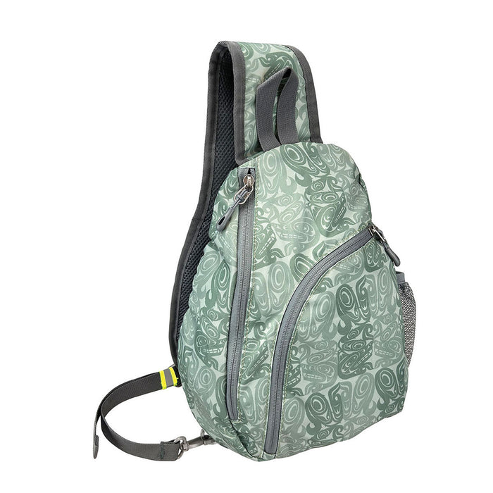 Sling Back Pack, Urban Wolf, Maynard Johnny Jr indigenous art gift by Maynard Johnny Jr Canada