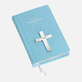 Small Blue Leather Holy Bible with Sterling Cross