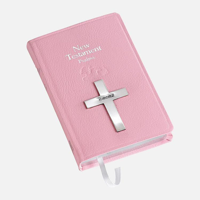 Small Pink Leather Holy Bible with Sterling Cross