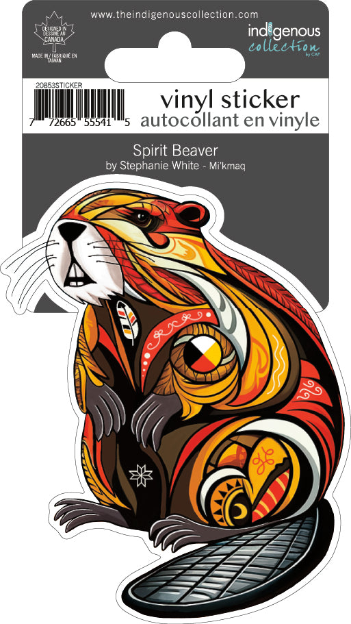 Spirit Beaver Large Vinyl sticker (4.5" x 3.5") by artist Stephanie White indigenous art gift by Stephanie White Canada