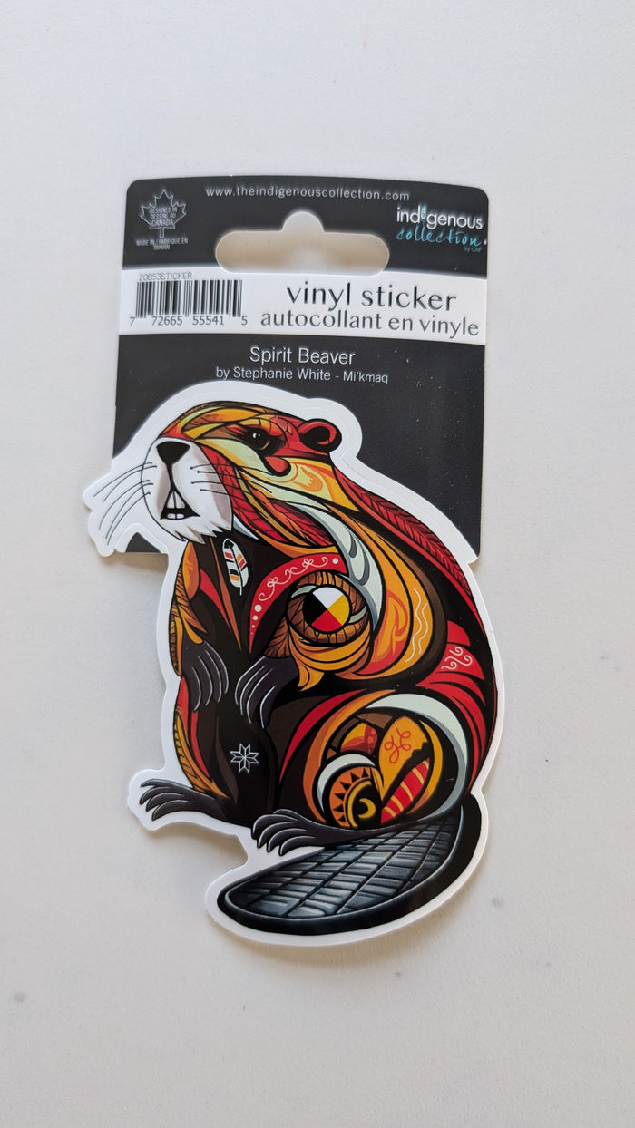 Spirit Beaver Large Vinyl sticker (4.5" x 3.5") by artist Stephanie White indigenous art gift by Stephanie White Canada