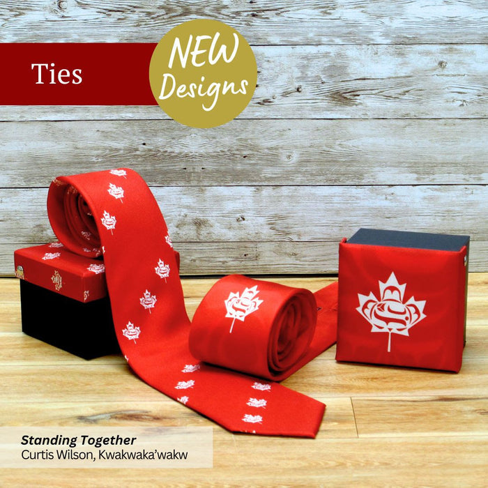 Standing Together Silk Tie - 2 different designs indigenous art gift by Curtis Wilson Canada