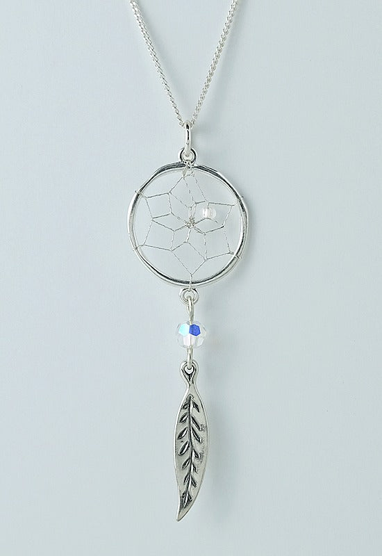 Sterling Silver Dream Catcher necklace with Swarovski crystal indigenous art gift by North of Fifty First Nations & Métis Art Boutique Canada