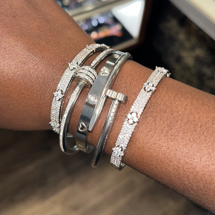 Straight Full-Diamond Bracelet - Silver
