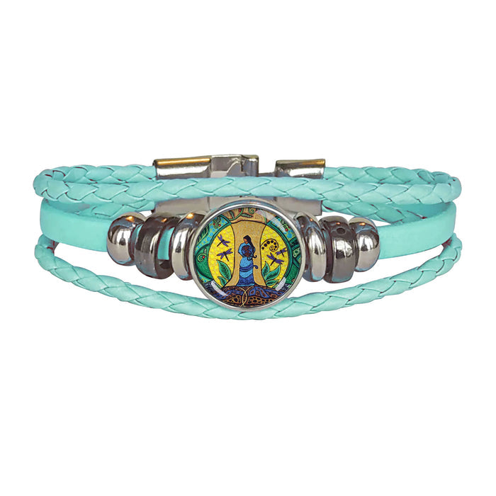 Strong Earth Woman by Leah Dorion, Vegan Leatherette Bracelet indigenous art gift by Leah Dorion Canada
