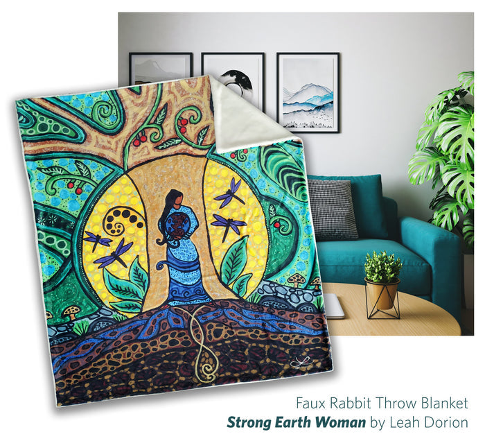 Strong Earth Woman indigenous art blanket by Leah Dorion Canada