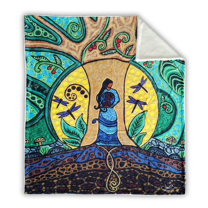 Strong Earth Woman indigenous art blanket by Leah Dorion Canada