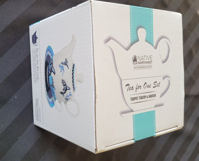 Tea for 1 set, "Orca Family"  by Indigenous Artist Paul Windsor indigenous art mug by Paul Windsor Canada