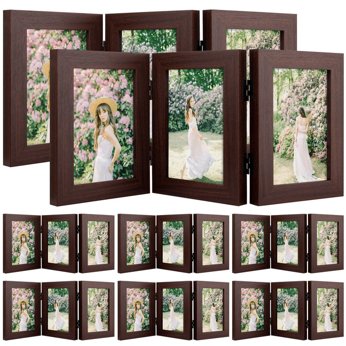 Three Picture Frame for Three 4x6 Pictures (8 Pcs per Box) Walnut